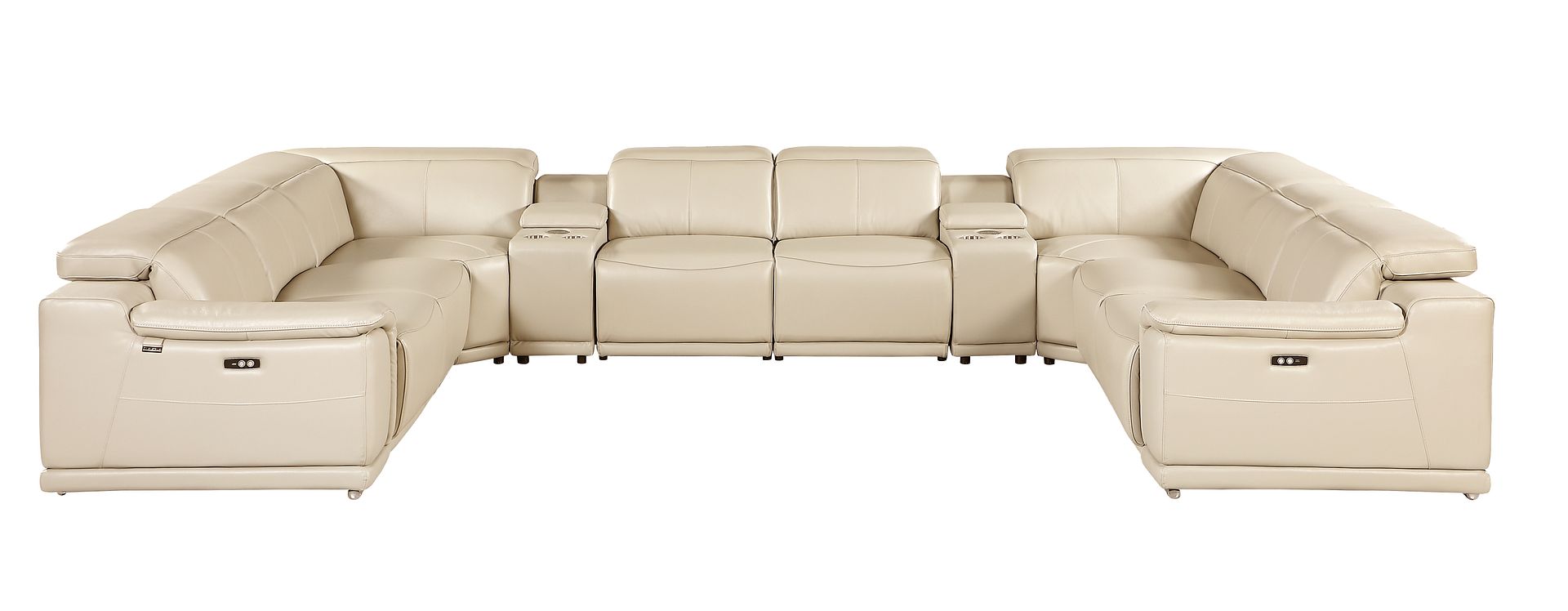 9762 Divanitalia 10-Piece U-Shaped Top Grain Italian Leather Sectional Sofa with 4 Power Recliners