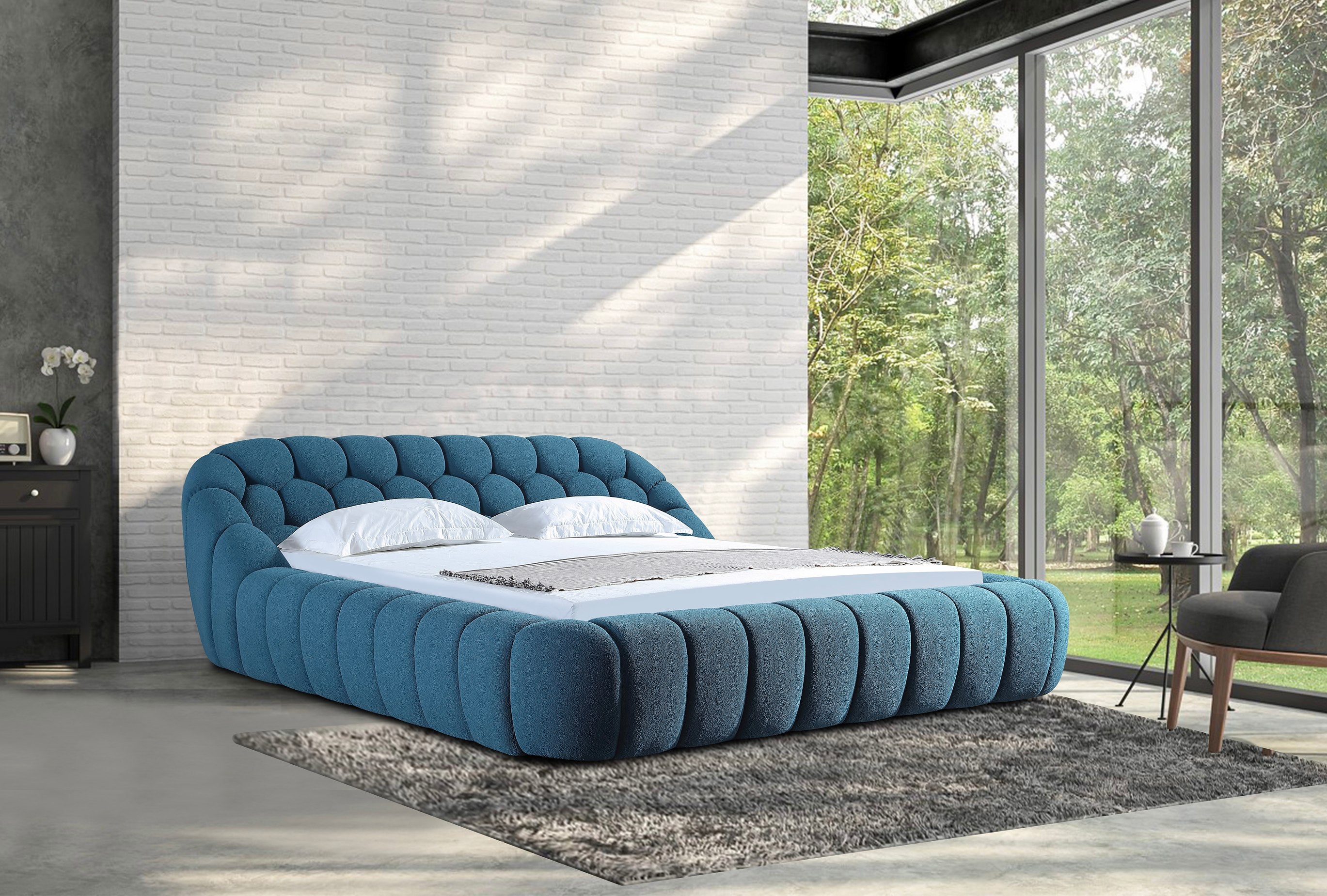 Eastern King Yolonda - Modern Dark Teal Fabric Bed - Modern Dark Teal Fabric Bed