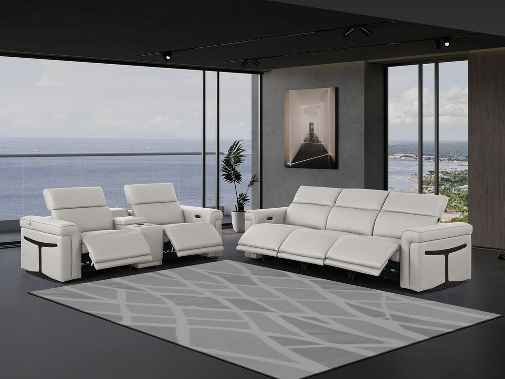 1126 Divanitalia 6-Piece Modular Power Reclining Sofa and Console Loveseat Set in Top Grain Italian Leather with 5 Power Recliners & Power Headrests - Light Grey - SKU 1126-LT_GREY-6.5-HT - view 2
