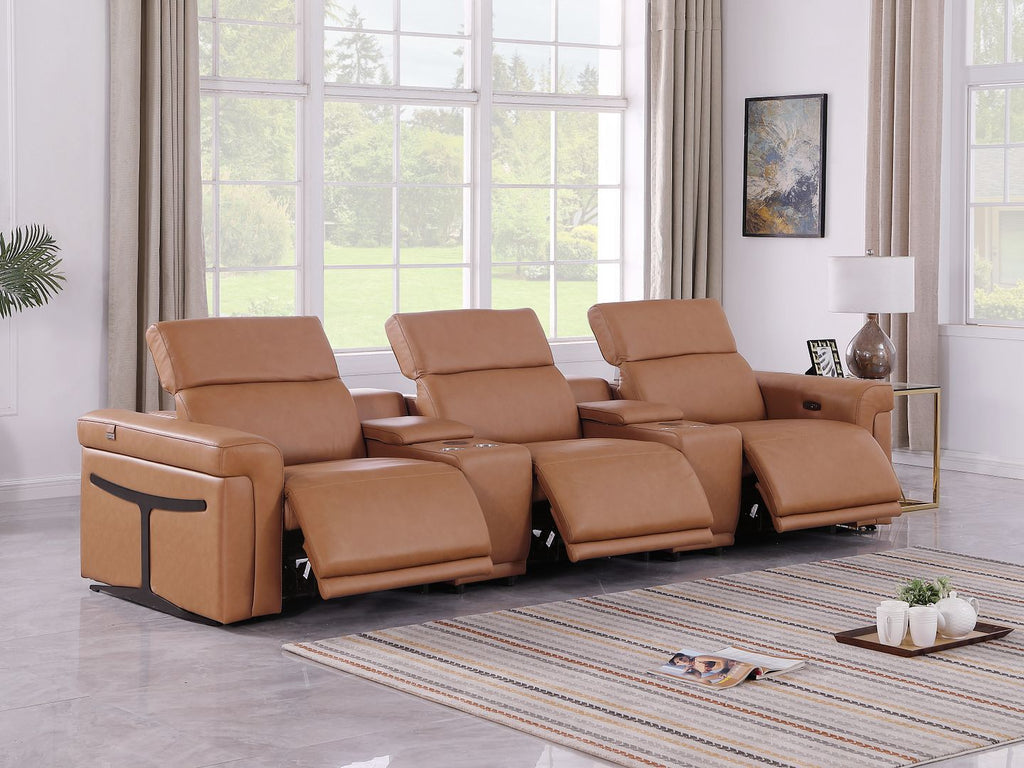 1126 Divanitalia 5-Piece Modular Power Reclining Sofa in Top Grain Italian Leather with 3 Power Recliners & Power Headrests