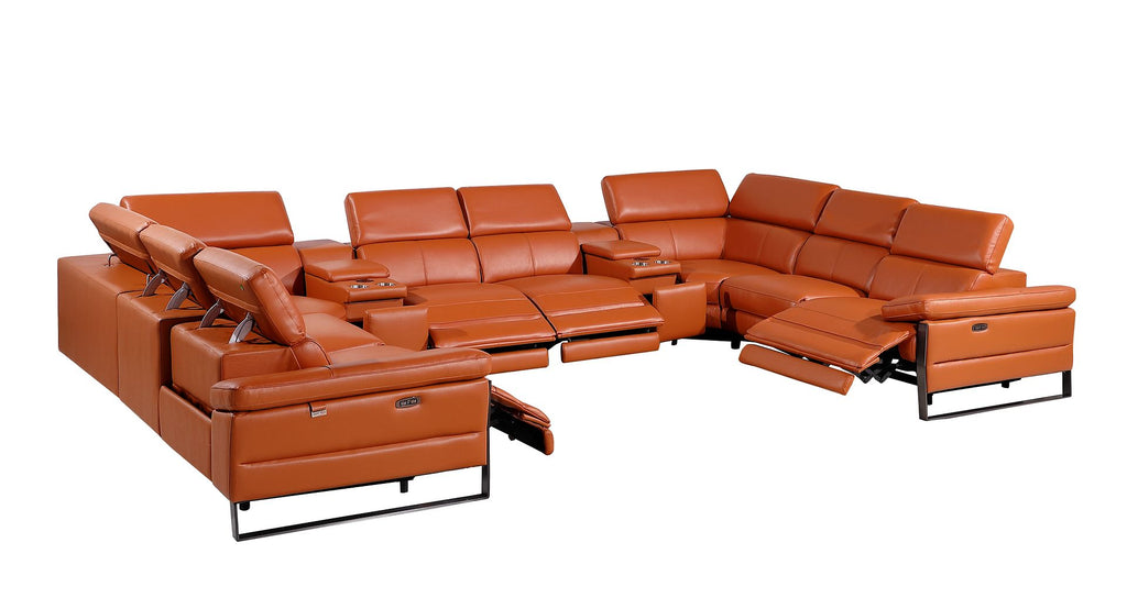 1246 Divanitalia 10-Piece U-Shaped Modular Power Reclining Sectional Sofa with 4 Power Recliners and Power Headrests - Top Grain Italian Leather