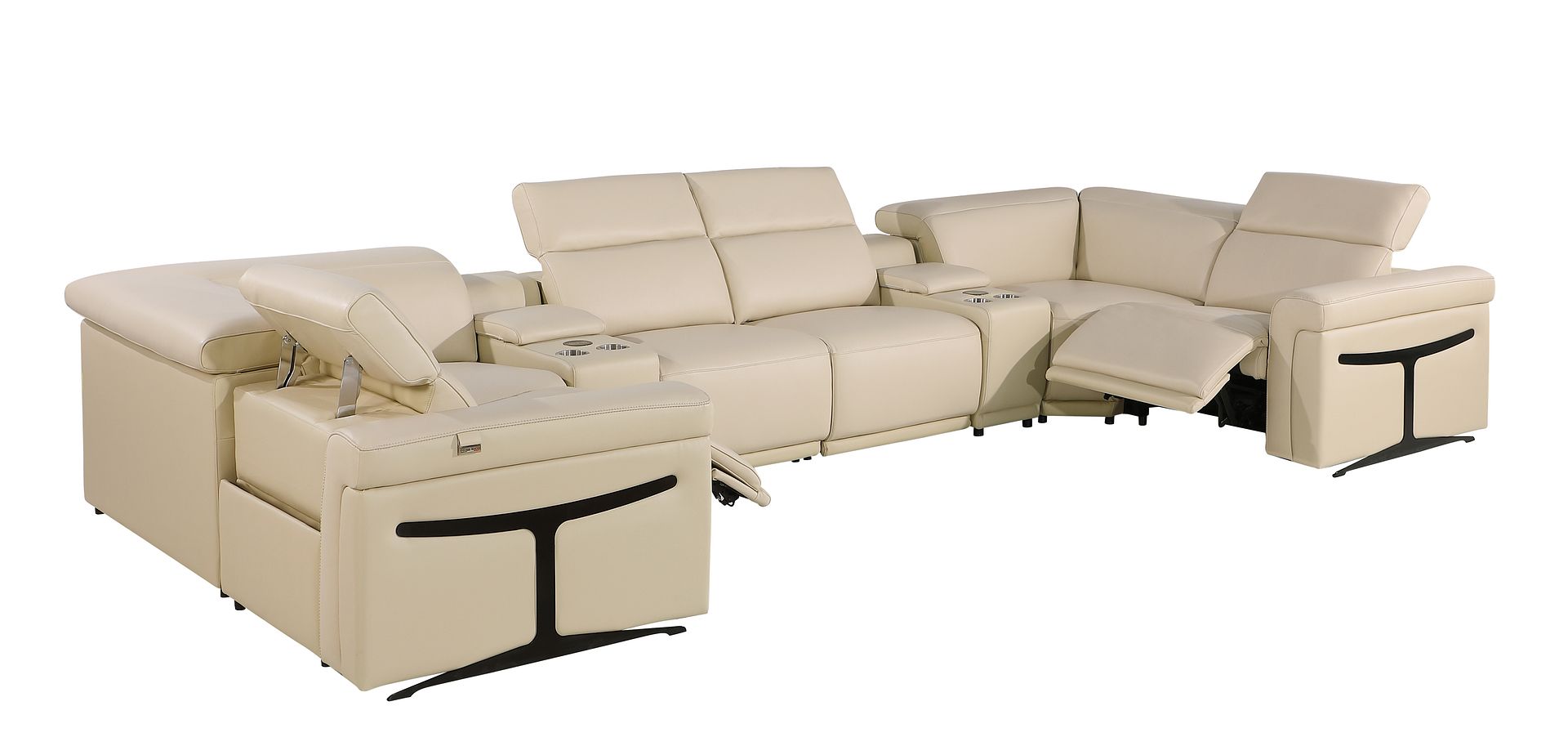 1126 Divanitalia 8-Piece U-Shaped Sectional Sofa in Top Grain Italian Leather with 2 Power Recliners & Power Headrests