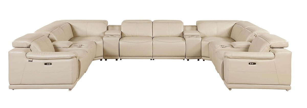 9762 Divanitalia 12-Piece U-Shaped Top Grain Italian Leather Sectional Sofa with 4 Power Recliners - Beige - SKU 9762-BEIGE-12PC-4PWR-U-SECTIONAL-GROUP - view 3