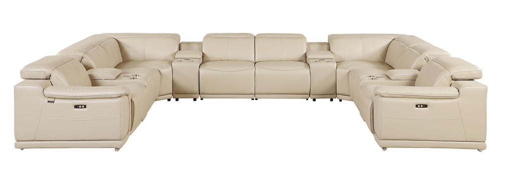 9762 Divanitalia 12-Piece U-Shaped Top Grain Italian Leather Sectional Sofa with 4 Power Recliners