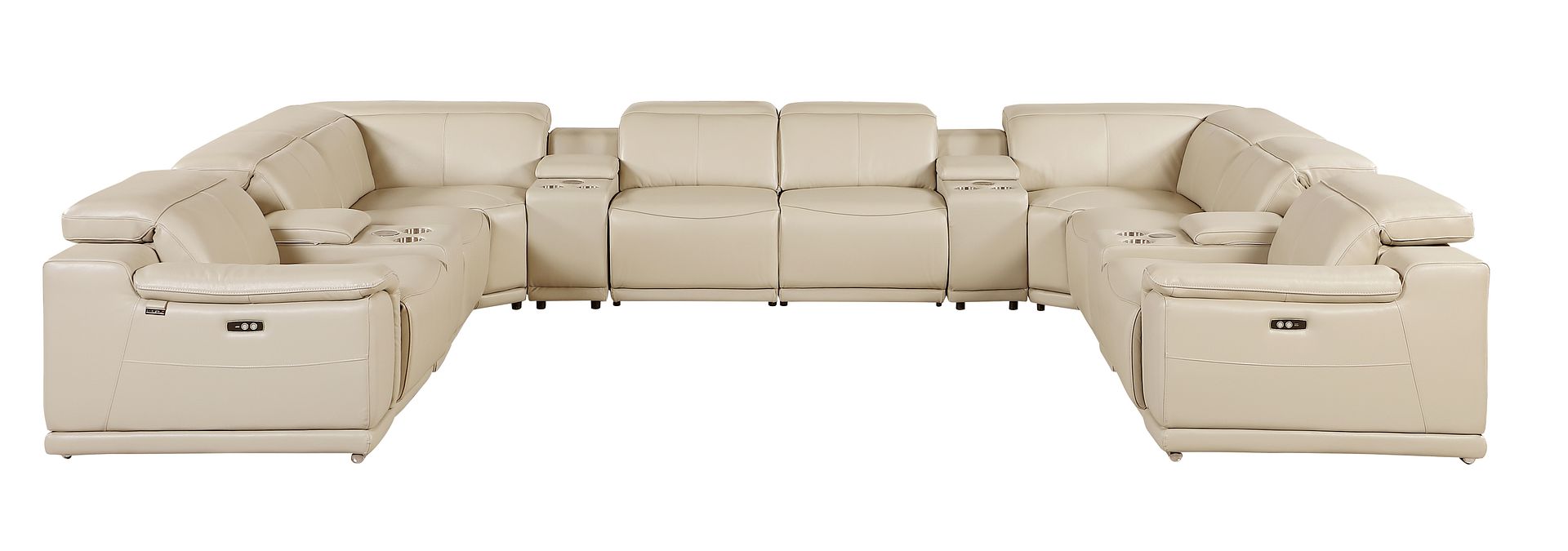 9762 Divanitalia 12-Piece U-Shaped Top Grain Italian Leather Sectional Sofa with 4 Power Recliners