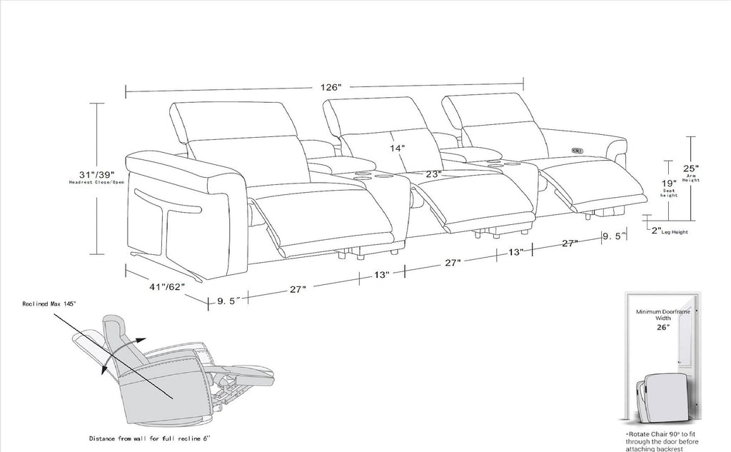 1126 Divanitalia 5-Piece Modular Power Reclining Sofa in Top Grain Italian Leather with 3 Power Recliners & Power Headrests