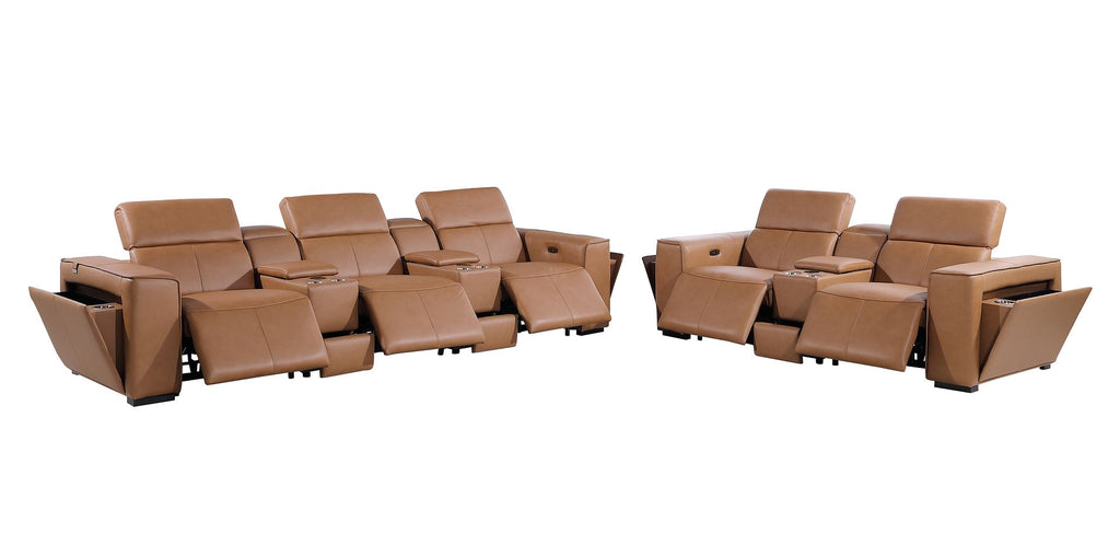 1224 Divanitalia 8-Piece Modular Power Reclining Sofa & Loveseat Set in Top Grain Italian Leather with 5 Power Recliners & Power Headrests - Cognac - SKU 1224-COGNAC-8.5-HT-2PC - view 5