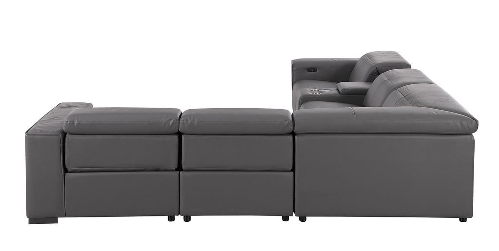 1208 6-Piece L-Shaped Leather Reclining Sectional Sofa with 3 Power Recliners