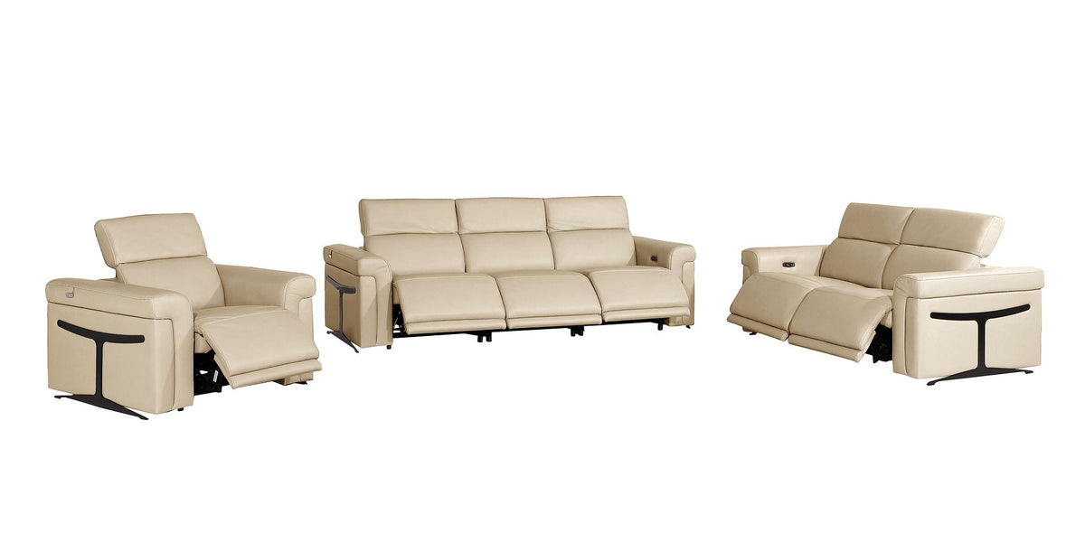 1126 Divanitalia 7-Piece Modular Power Reclining Sofa, Loveseat & Chair Set in Top Grain Italian Leather with 5 Power Recliners & Power Headrests - Beige - SKU 1126-BEIGE-7.5-HT-3PC - view 4