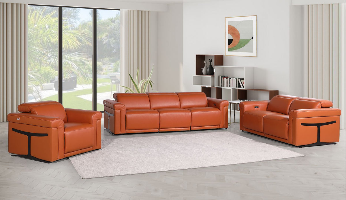1126 Divanitalia 6-Piece Modular Power Reclining Sofa, Loveseat & Chair Set in Top Grain Italian Leather with 5 Power Recliners & Power Headrests - Camel - SKU 1126-CAMEL-6.5-HT-3PC