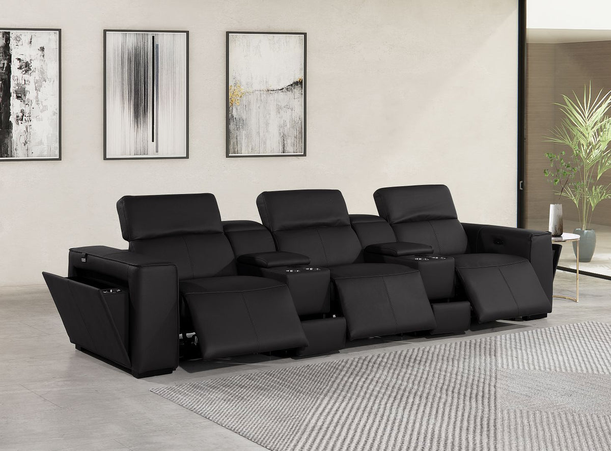 1224 Divanitalia 5-Piece Modular Power Reclining Sofa in Top Grain Italian Leather with 3 Power Recliners & Power Headrests - Black - SKU 1224-BLACK-5.3-HT - view 2