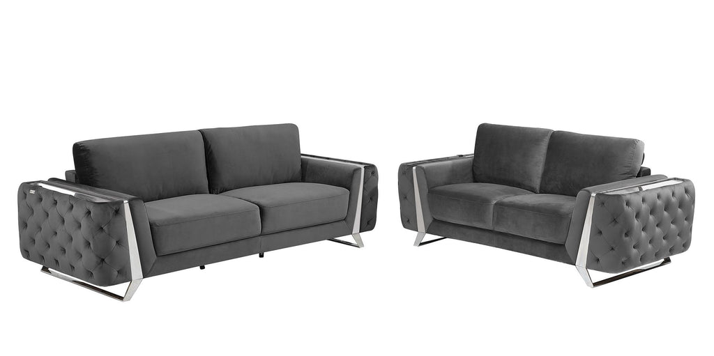1051 Divanitalia Beige 3-Piece Sofa Set in Velvet Fabric - Dark Grey - SKU 1051-DK-GRAY-2PC - view 2