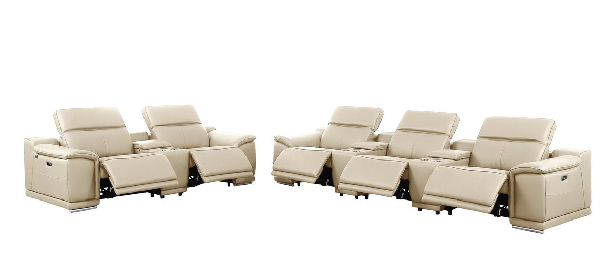 9762 Divanitalia 8-Piece Modular Power Reclining Sofa and Console Loveseat Set with Top Grain Italian Leather - Beige - SKU 9762-BEIGE-8.5-HT - view 5