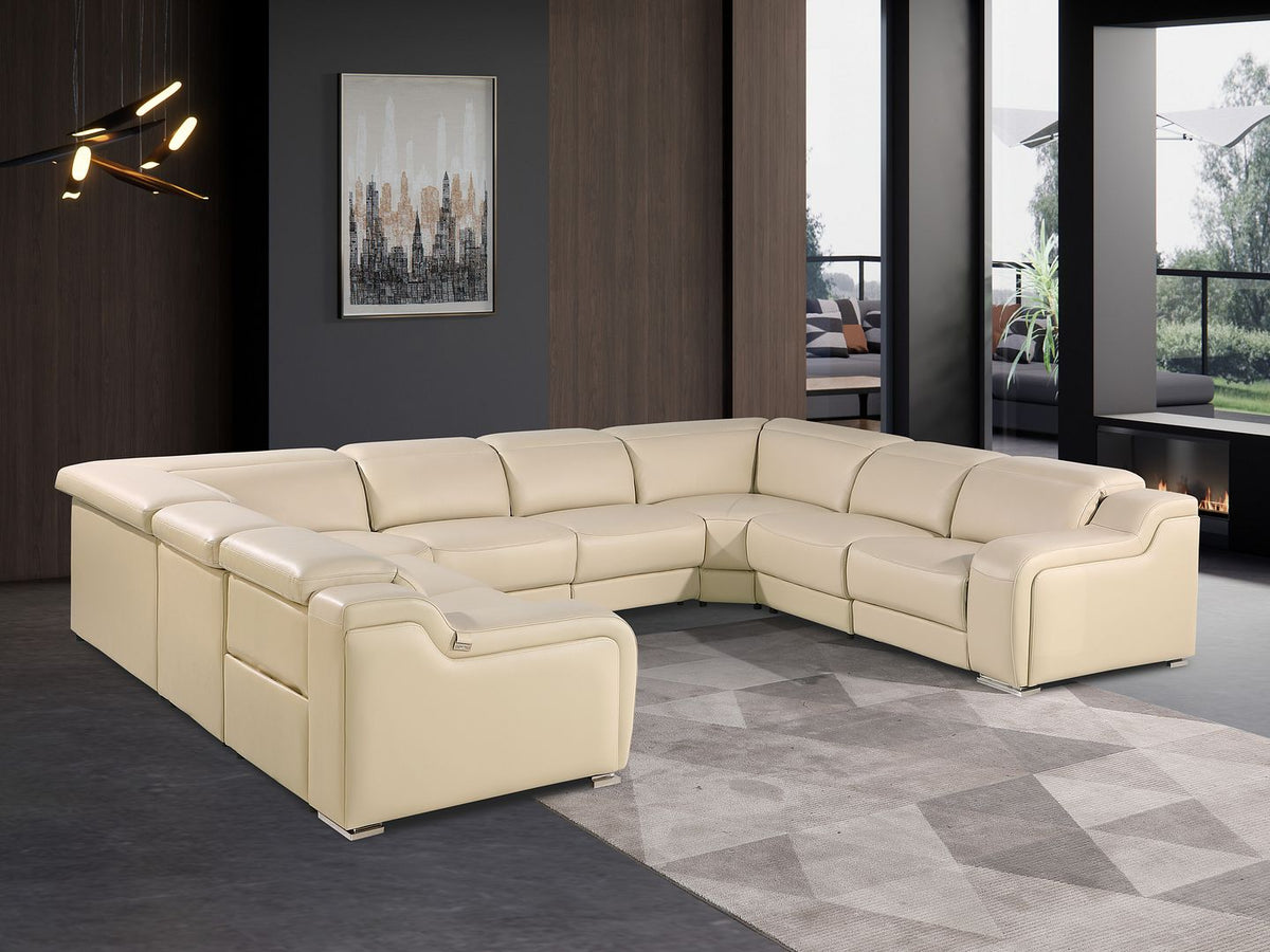 1116 Divanitalia 8-Piece U-Shaped Sectional Sofa in Top Grain Italian Leather with 4 Power Recliners & Power Headrests - Beige - SKU 1116-BEIGE-8PC-4PWR-U-NC-SECTIONAL-GROUP