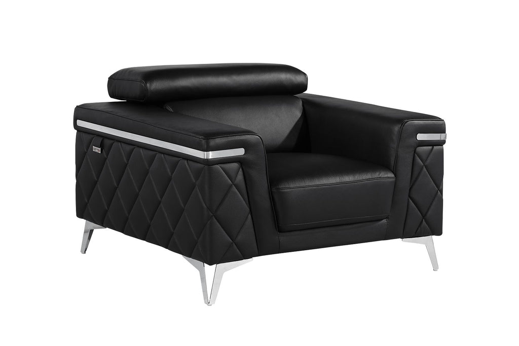 1140 Divanitalia 3-Piece Sofa Set with Adjustable Headrest in Top-grain Italian Leather - Black - SKU 1140-BLACK-3PC - view 10