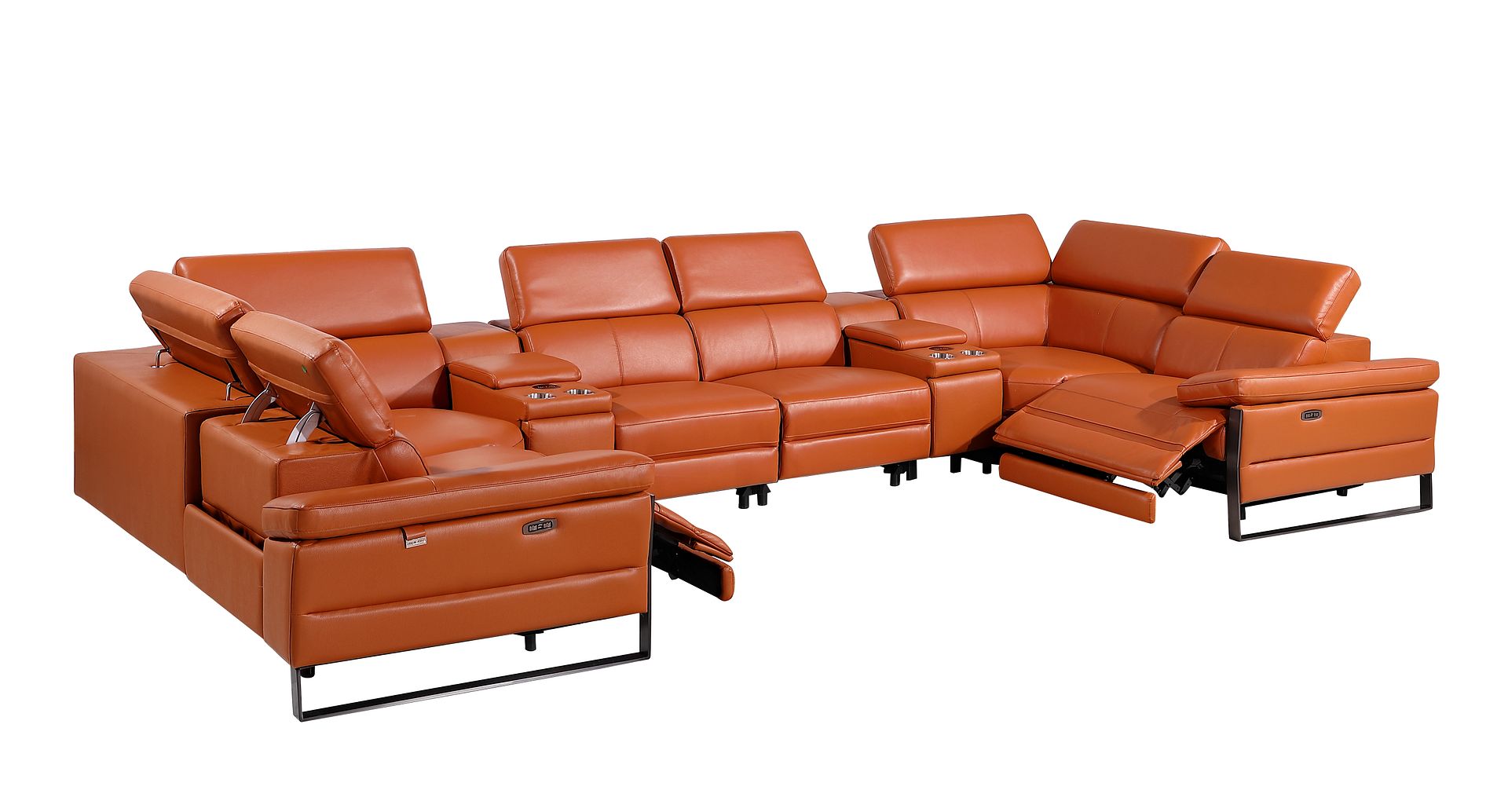 1246 Divanitalia 8-Piece U-Shaped Modular Power Reclining Sectional Sofa with 2 Power Recliners and Power Headrests - Top Grain Italian Leather