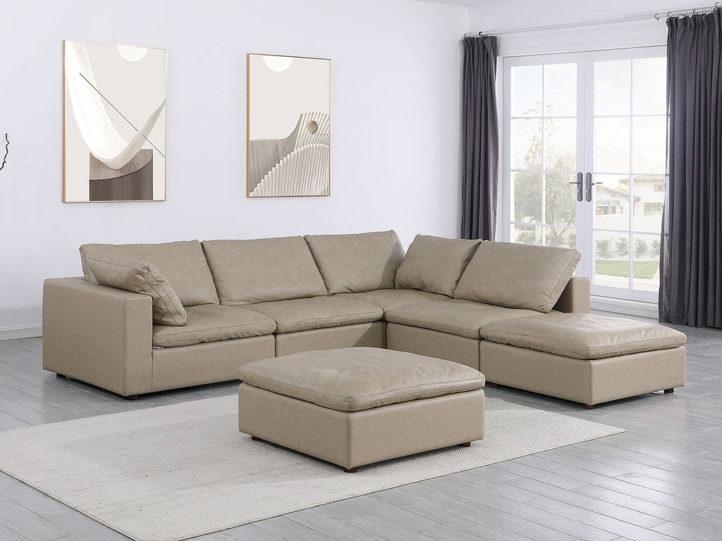 1100 Divanitalia 6-Piece Right Arm Facing 3-Seat Sectional Sofa - Top-grain Italian Leather - Beige