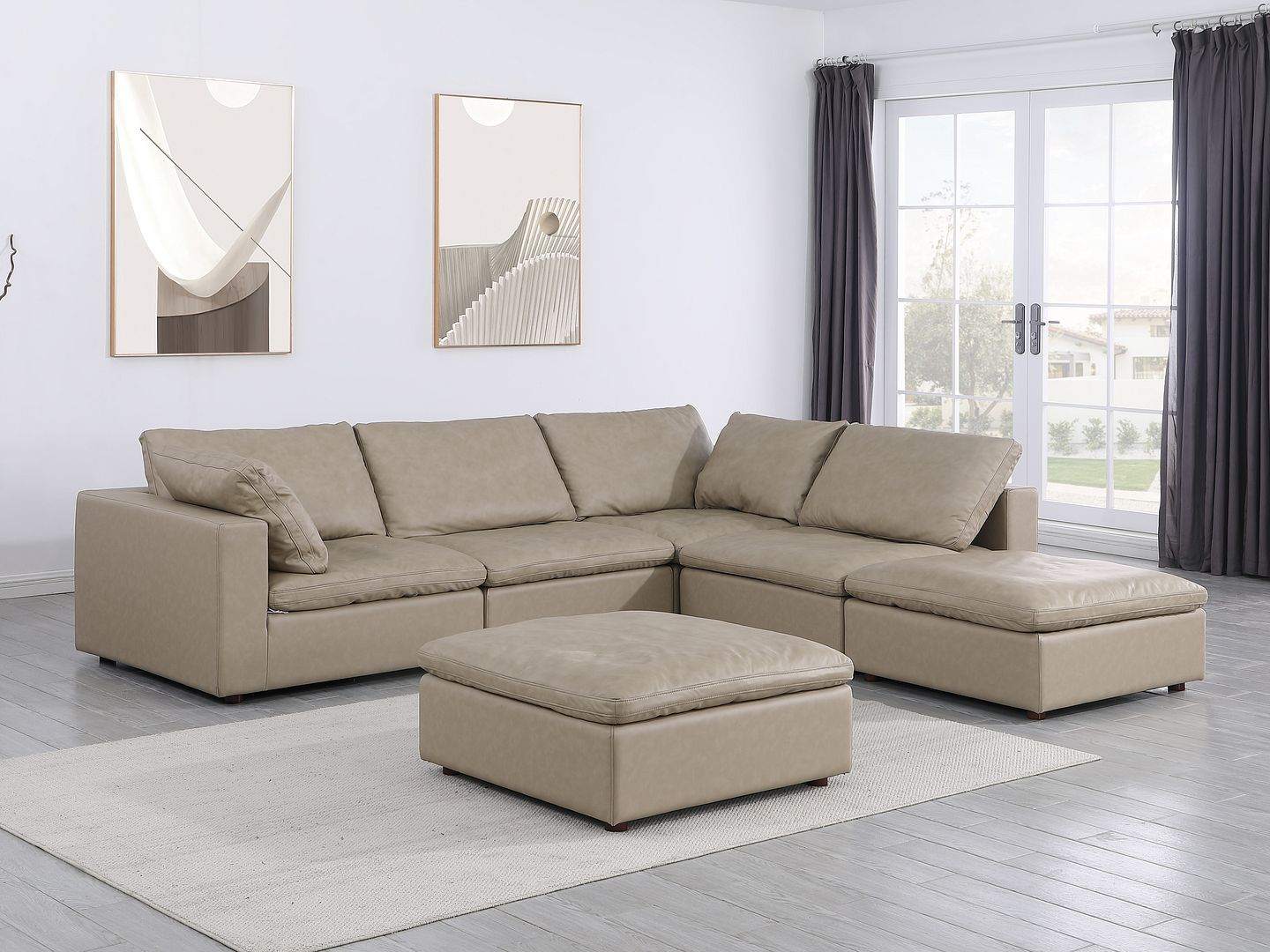 1100 Divanitalia 6-Piece Right Arm Facing 3-Seat Sectional Sofa - Top-grain Italian Leather - Beige