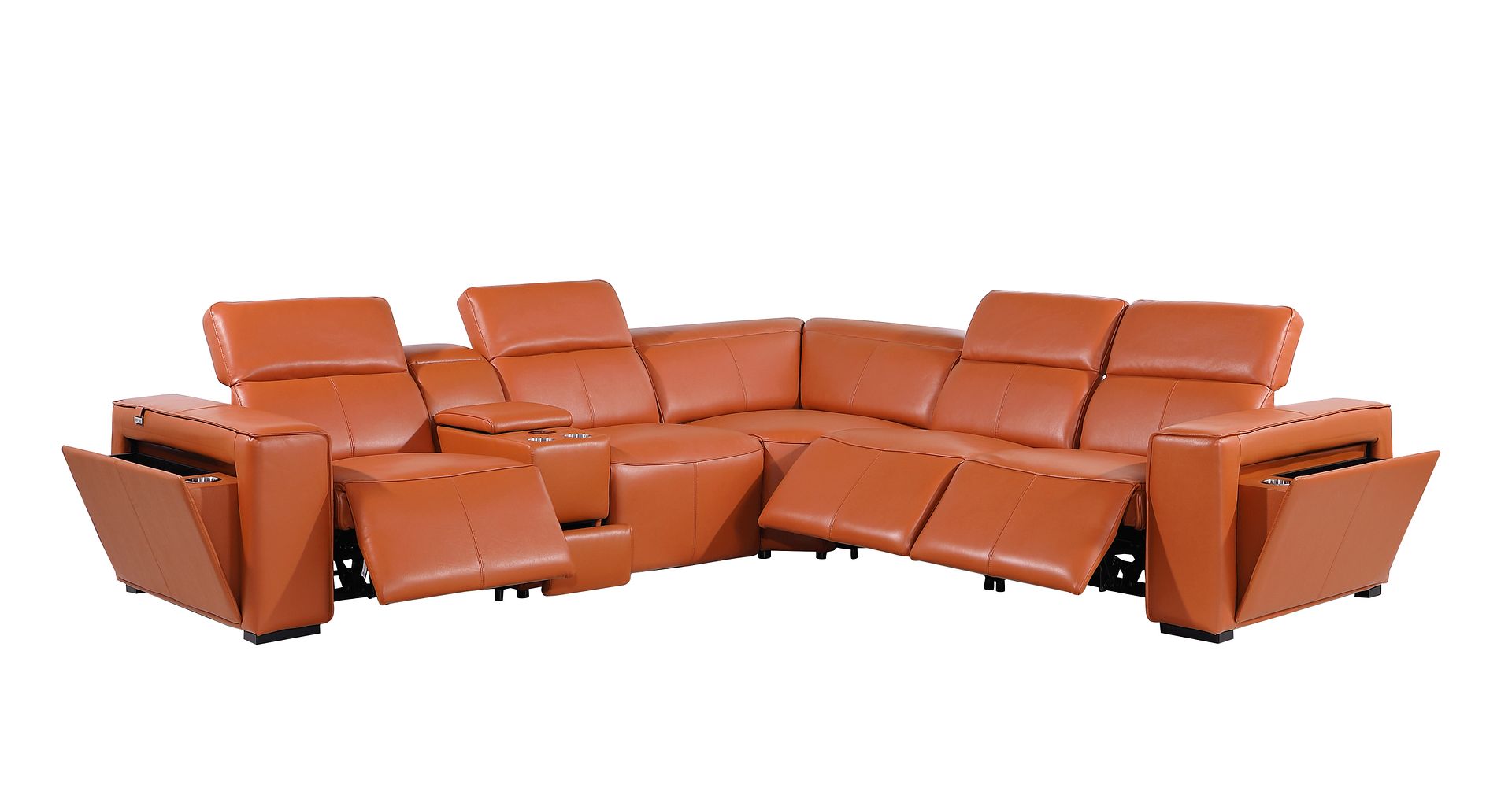 1224 Divanitalia 6-Piece L-Shaped Sectional Sofa in Top Grain Italian Leather with 3 Power Recliners & Power Headrests