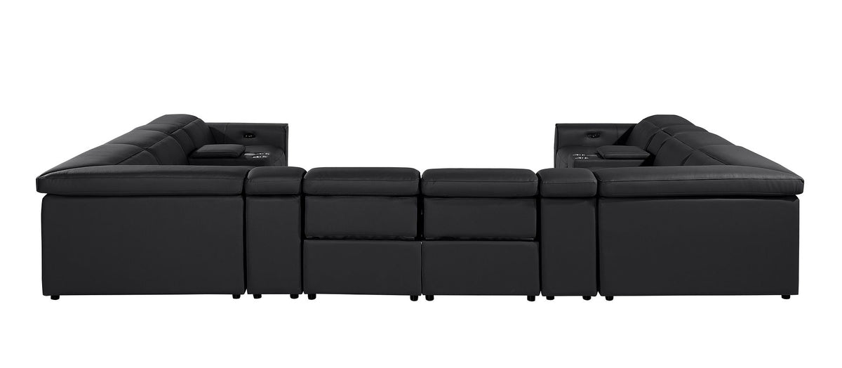 1224 Divanitalia 12-Piece U-Shaped Sectional Sofa in Top Grain Italian Leather with 4 Power Recliners & Power Headrests - Black - SKU 1224-BLACK-12PC-4PWR-U-SECTIONAL - view 6