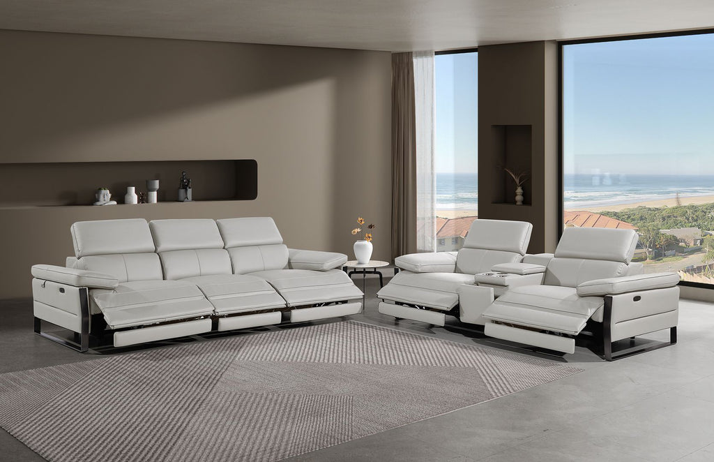 1246 Divanitalia Modular Power Triple Reclining Sofa and Console Loveseat Set with Power Headrests - Top Grain Italian Leather - Light Grey - SKU 1246-LT-GREY-6.5-HT-2PC - view 2