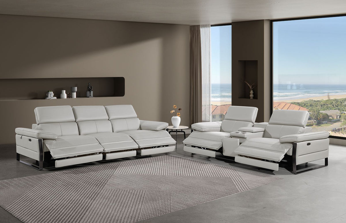1246 Divanitalia Modular Power Triple Reclining Sofa and Console Loveseat Set with Power Headrests - Top Grain Italian Leather - Light Grey - SKU 1246-LT-GREY-6.5-HT-2PC - view 2