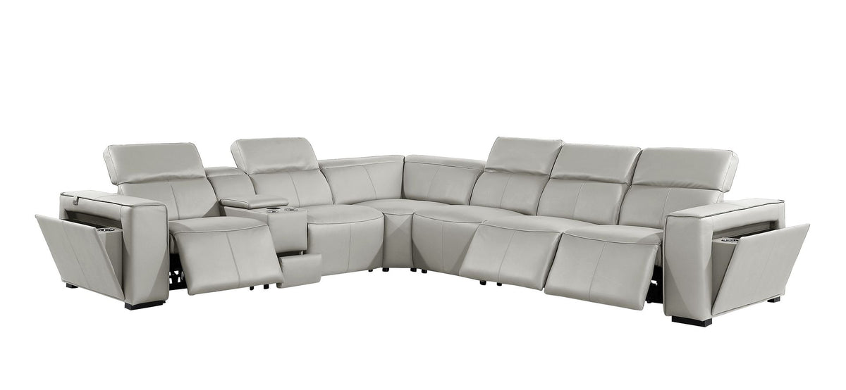 1224 Divanitalia 7-Piece L-Shaped Sectional Sofa in Top Grain Italian Leather with 3 Power Recliners & Power Headrests - Light Grey - SKU 1224-LT-GREY-7PC-3PWR-SECTIONAL - view 4
