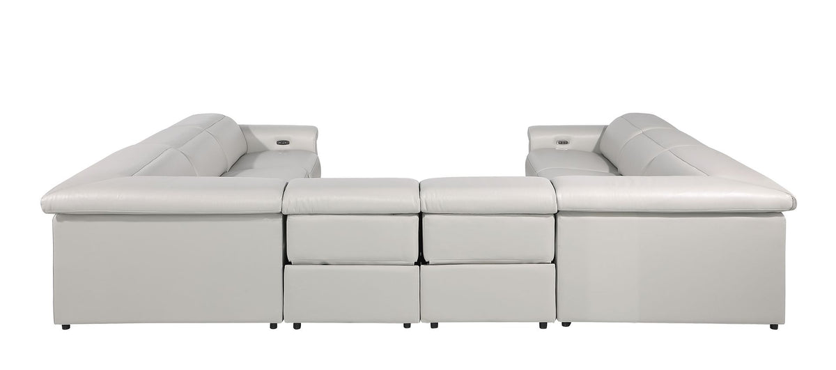 1126 Divanitalia 8-Piece U-Shaped Sectional Sofa in Top Grain Italian Leather with 4 Power Recliners & Power Headrests - Light Grey - SKU 1126-LT_GREY-8PC-4PWR-U-NC-SECT-GROUP - view 7