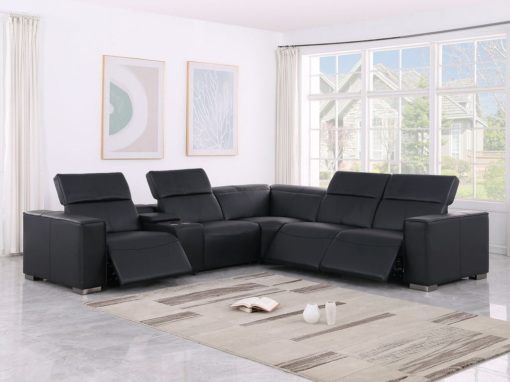 1208 6-Piece L-Shaped Leather Reclining Sectional Sofa with 3 Power Recliners