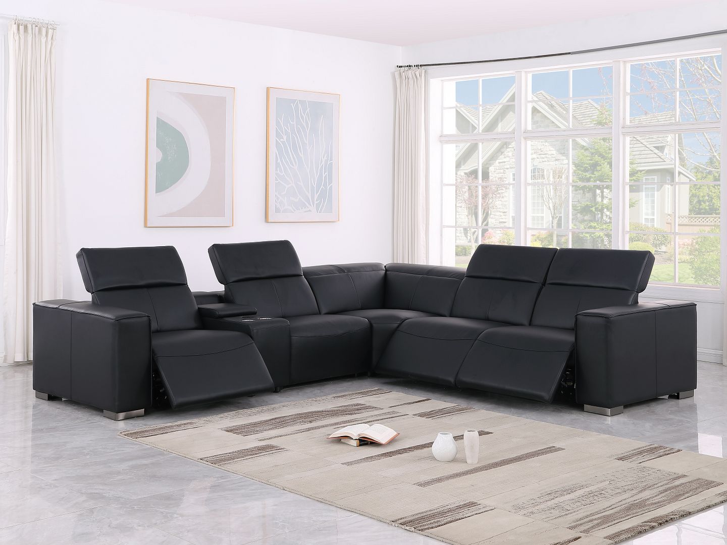 1208 6-Piece L-Shaped Leather Reclining Sectional Sofa with 3 Power Recliners