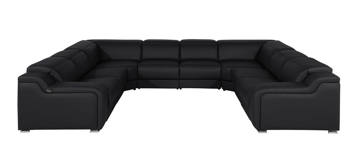 1116 Divanitalia 8-Piece U-Shaped Sectional Sofa in Top Grain Italian Leather with 4 Power Recliners & Power Headrests - Black - SKU 1116-BLACK-8PC-4PWR-U-NC-SECTIONAL-GROUP - view 3