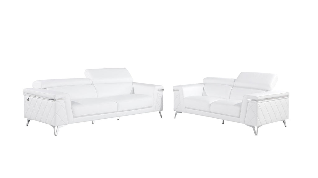 1140 Divanitalia 2-Piece Sofa Set with Adjustable Headrest in Top-grain Italian Leather - White - SKU 1140-WHITE-2PC - view 2