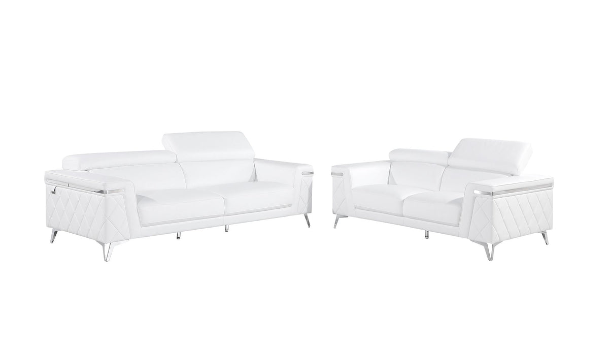 1140 Divanitalia 2-Piece Sofa Set with Adjustable Headrest in Top-grain Italian Leather - White - SKU 1140-WHITE-2PC - view 2