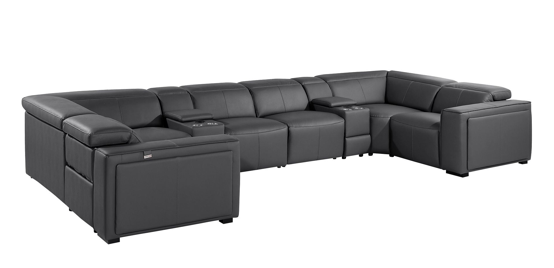 1224 Divanitalia 8-Piece U-Shaped Sectional Sofa in Top Grain Italian Leather with 4 Power Recliners & Power Headrests