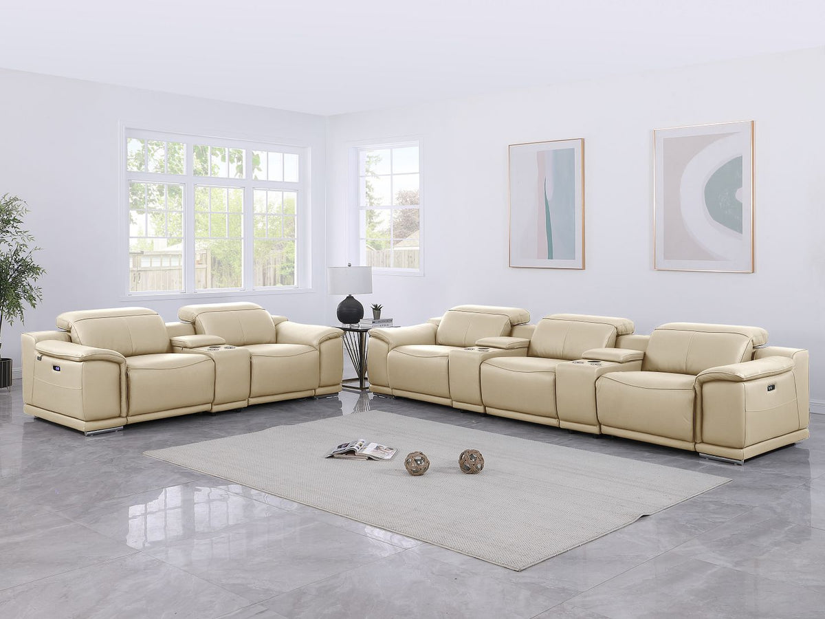 9762 Divanitalia 8-Piece Modular Power Reclining Sofa and Console Loveseat Set with Top Grain Italian Leather - Beige - SKU 9762-BEIGE-8.5-HT