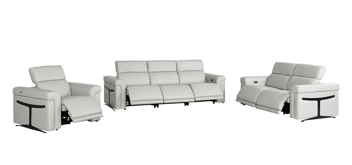 1126 Divanitalia 6-Piece Modular Power Reclining Sofa, Loveseat & Chair Set in Top Grain Italian Leather with 6 Power Recliners & Power Headrests - Light Grey - SKU 1126-LT_GREY-6.6-HT-3PC - view 4