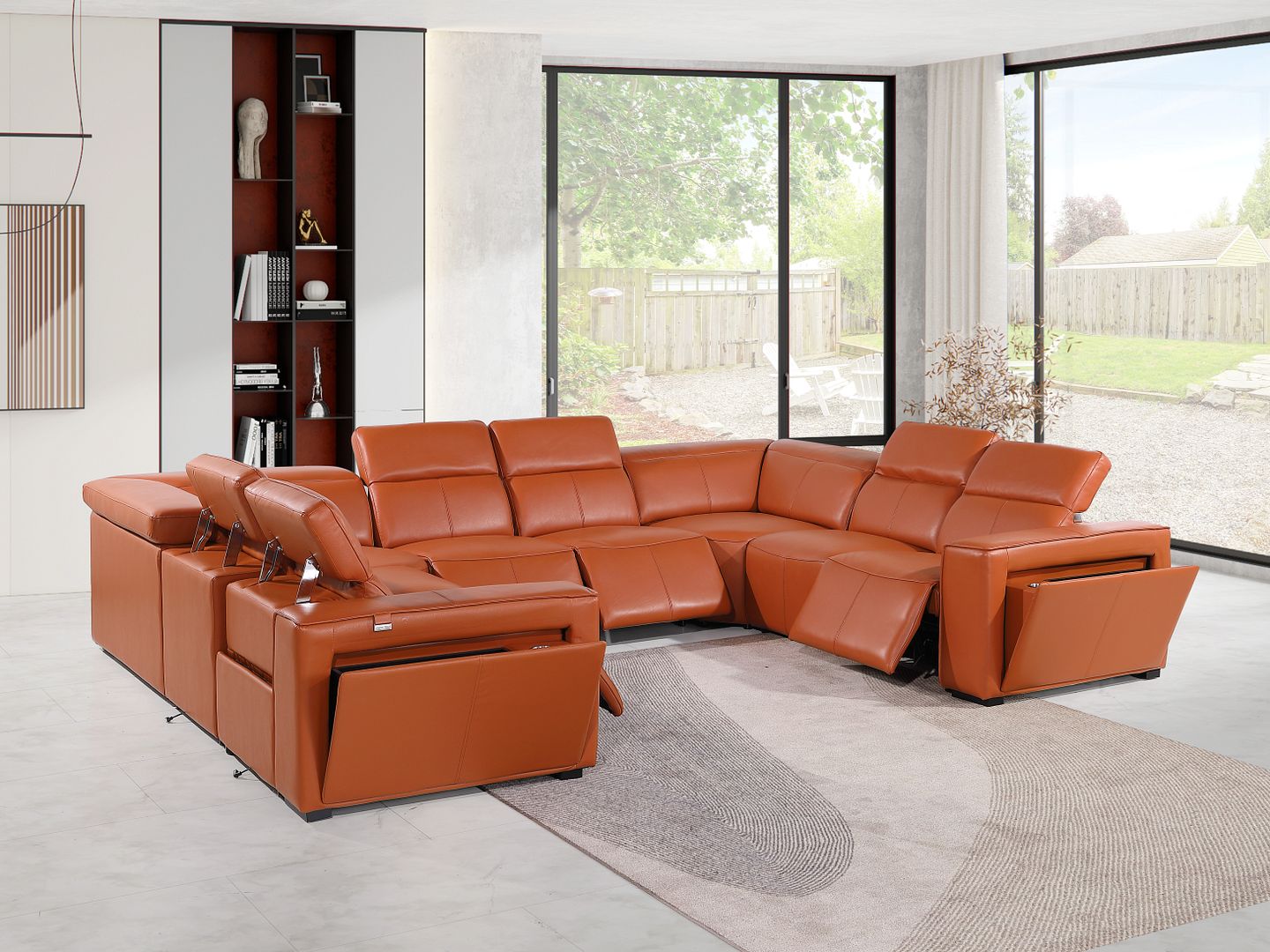 1224 Divanitalia 8-Piece U-Shaped Sectional Sofa in Top Grain Italian Leather with 4 Power Recliners & Power Headrests