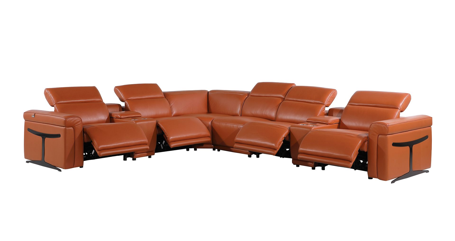 1126 Divanitalia 8-Piece L-Shaped Sectional Sofa in Top Grain Italian Leather with 4 Power Recliners & Power Headrests