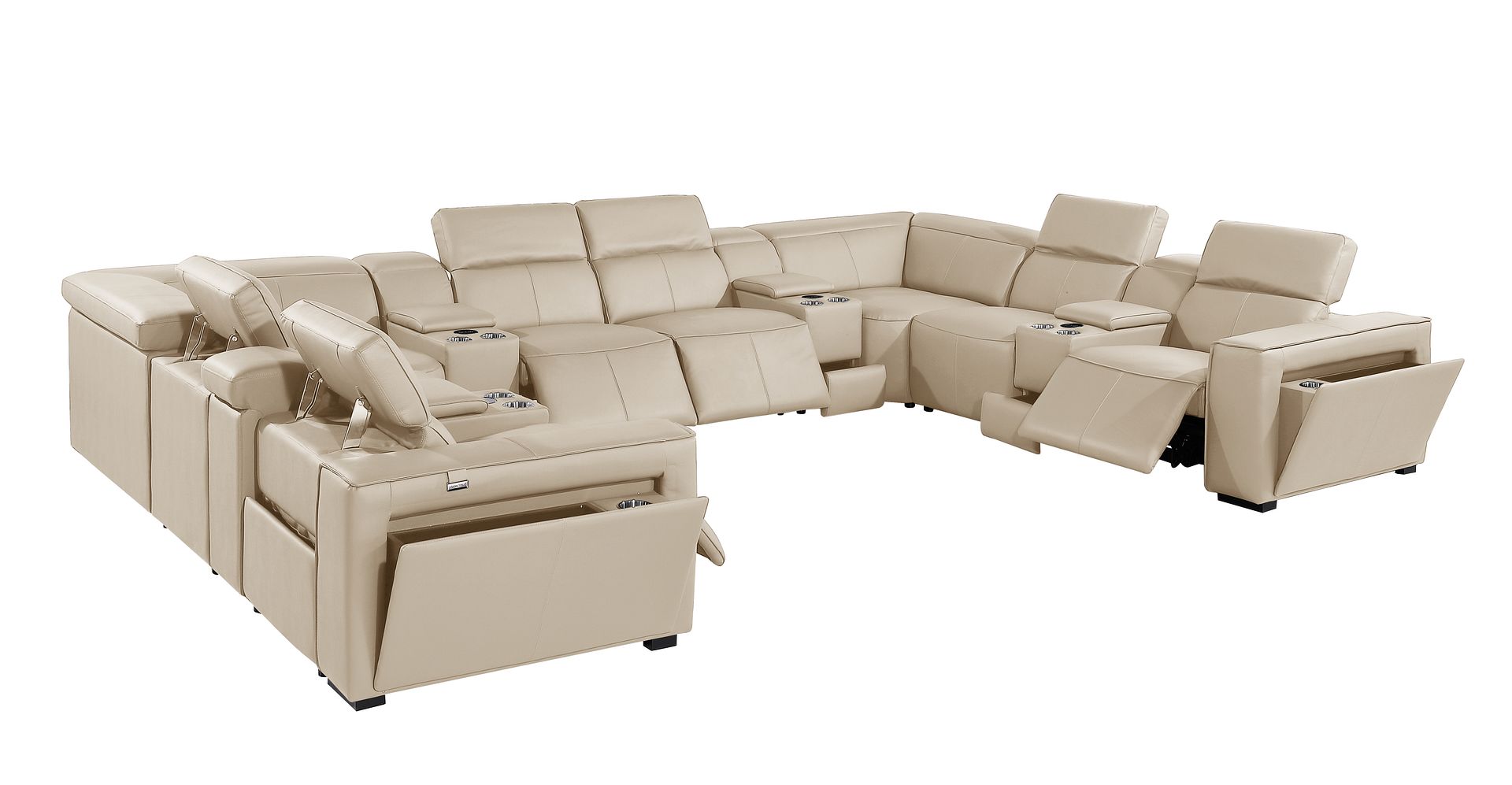 1224 Divanitalia 12-Piece U-Shaped Sectional Sofa in Top Grain Italian Leather with 4 Power Recliners & Power Headrests
