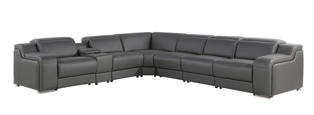 1116 Divanitalia 7-Piece L-Shaped Sectional Sofa in Top Grain Italian Leather with 3 Power Recliners & Power Headrests - Dark Grey - SKU 1116-DK-GREY-7PC-3PWR-SECTIONAL- GROUP - view 2