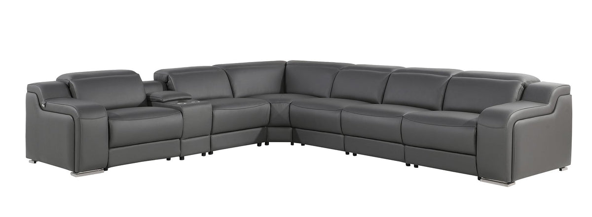 1116 Divanitalia 7-Piece L-Shaped Sectional Sofa in Top Grain Italian Leather with 3 Power Recliners & Power Headrests - Dark Grey - SKU 1116-DK-GREY-7PC-3PWR-SECTIONAL- GROUP - view 2