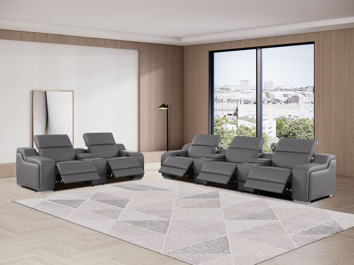 1116 Divanitalia 8-Piece Modular Power Reclining Sofa & Loveseat Set in Top Grain Italian Leather with 5 Power Recliners & Power Headrests - Dark Grey - SKU 1116-DK-GREY-8.5-HT - view 2
