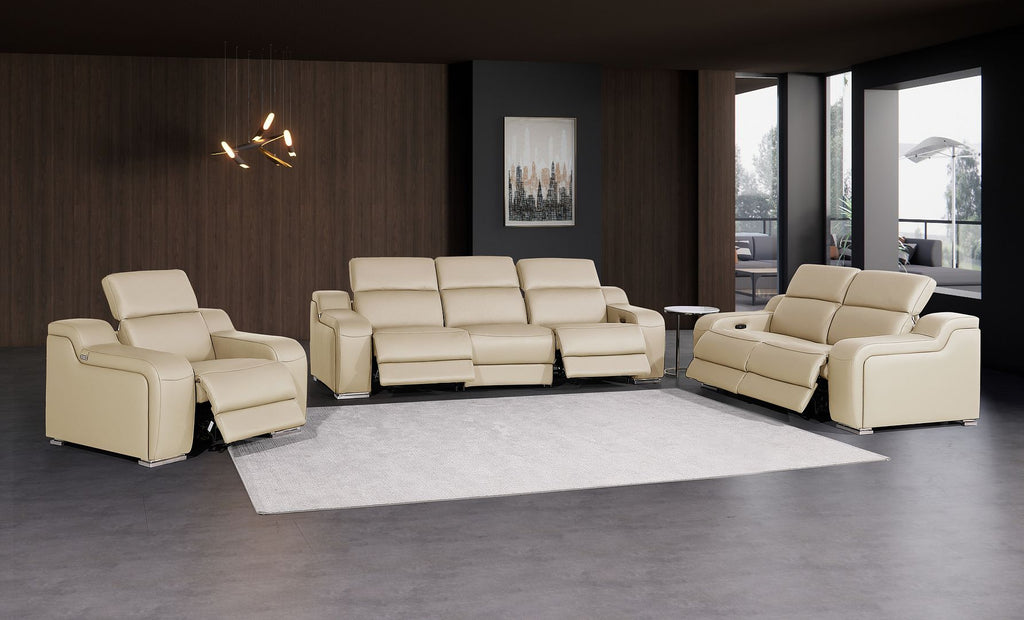 1116 Divanitalia 6-Piece Modular Power Reclining Sofa, Loveseat & Chair Set in Top Grain Italian Leather with 5 Power Recliners & Power Headrests - Beige - SKU 1116-BEIGE-6.5-HT-3PC - view 2
