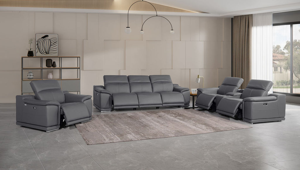 9762 Divanitalia 7-Piece Modular Power Reclining Sofa, Loveseat and Chair Set with 6 Power Recliners in Top Grain Italian Leather - Dark Grey - SKU 9762-DK-GREY-7.6-HT-3PC - view 2