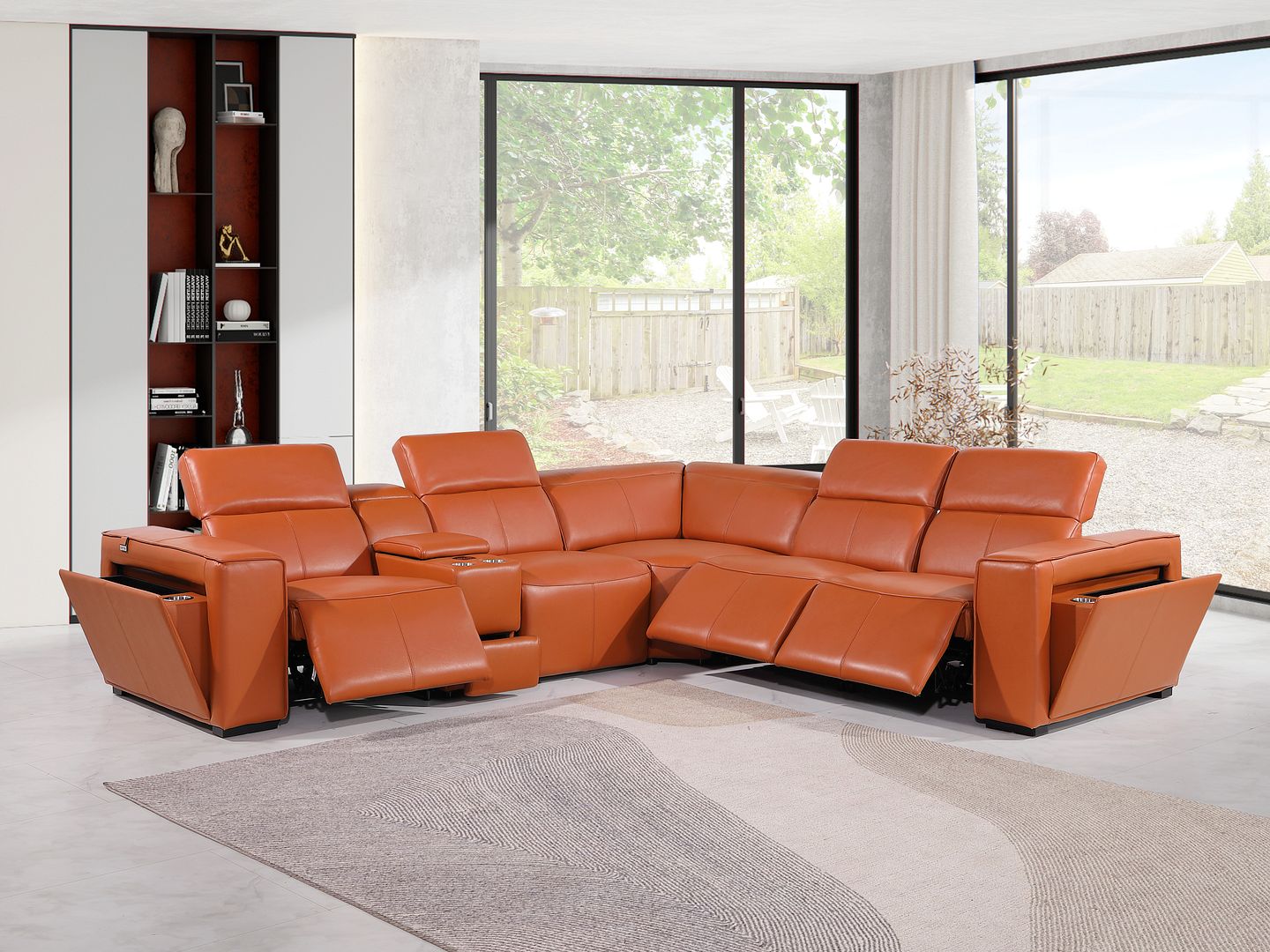 1224 Divanitalia 6-Piece L-Shaped Sectional Sofa in Top Grain Italian Leather with 3 Power Recliners & Power Headrests
