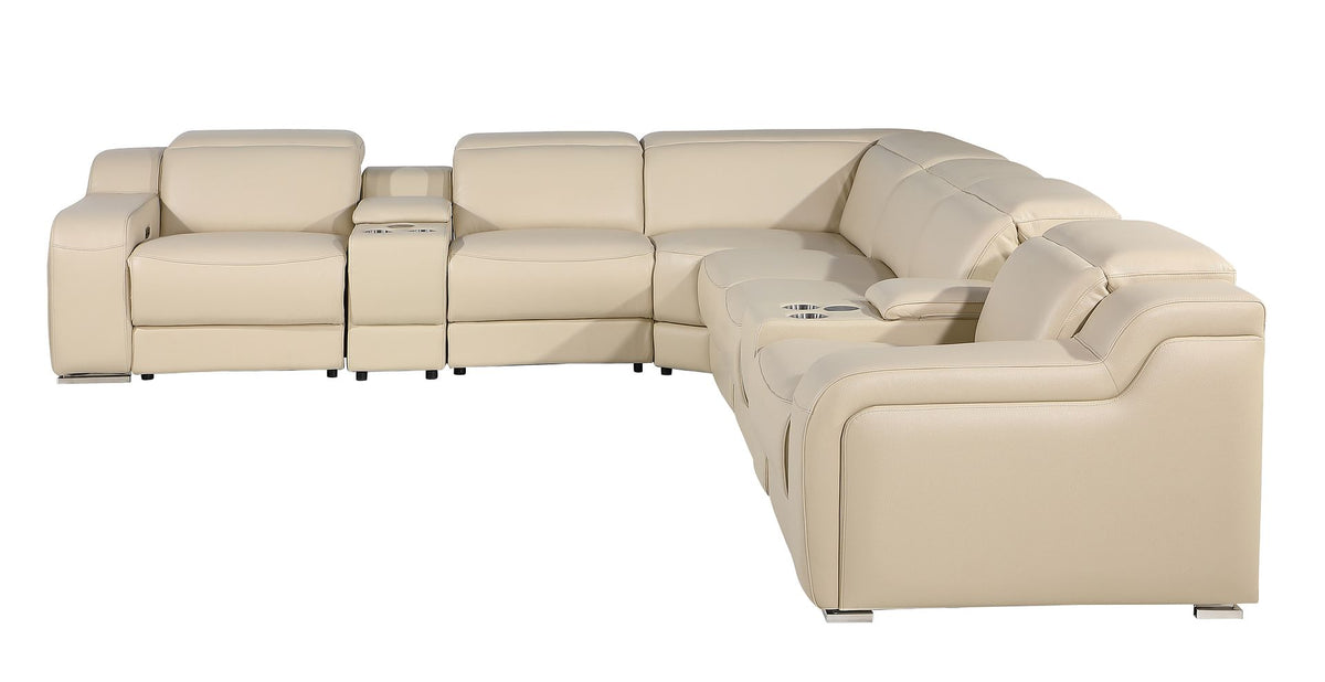 1116 Divanitalia 8-Piece L-Shaped Sectional Sofa in Top Grain Italian Leather with 3 Power Recliners & Power Headrests - Beige - SKU 1116-BEIGE-8PC-3PWR-SECTIONAL- GROUP - view 5