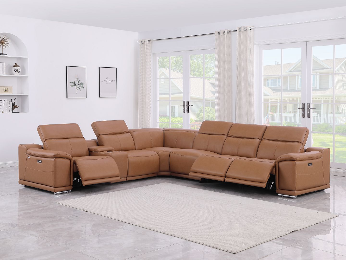 9762 Divanitalia 7-Piece L-Shaped Top Grain Italian Leather Sectional Sofa with 3 Power Recliners