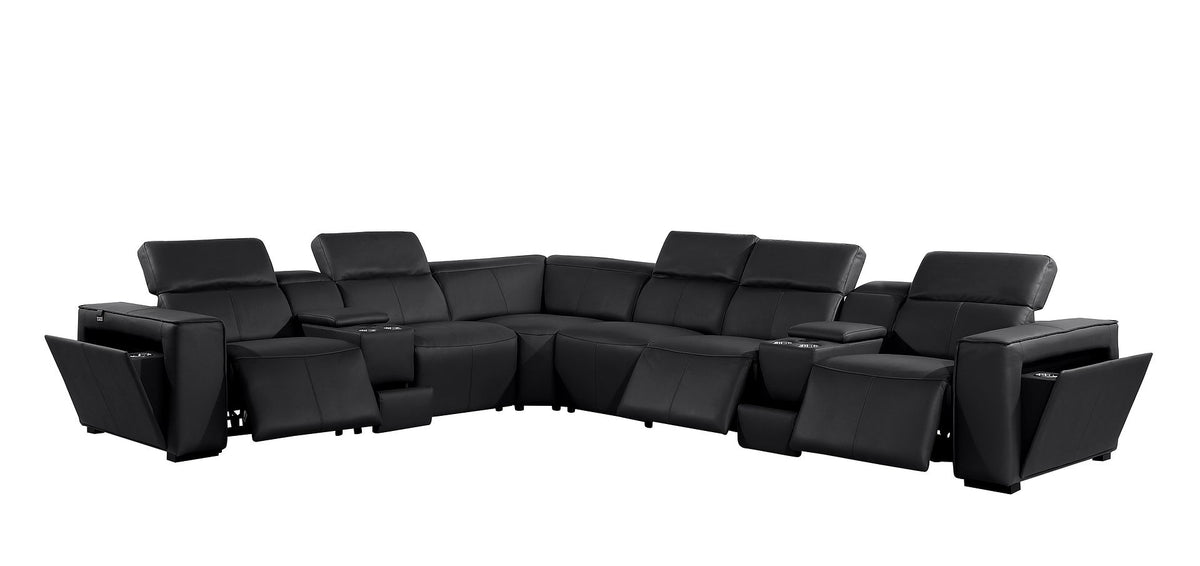 1224 Divanitalia 8-Piece L-Shaped Sectional Sofa in Top Grain Italian Leather with 3 Power Recliners & Power Headrests - Black - SKU 1224-BLACK-8PC-3PWR-SECTIONAL - view 4