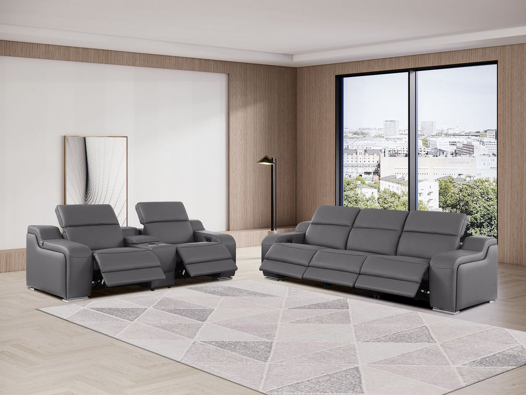 1116 DivanItalia 6-Piece Modular Power Reclining Sofa and Console Loveseat Set in Top Grain Italian Leather with 5 Power Recliners & Power Headrests - Dark Grey - SKU 1116-DK-GREY-6.5-HT - view 2