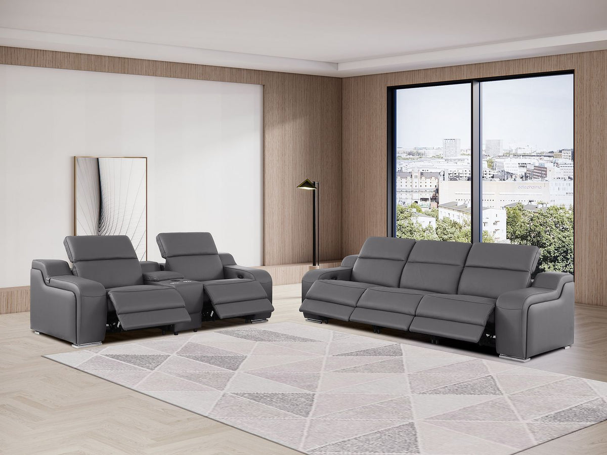 1116 DivanItalia 6-Piece Modular Power Reclining Sofa and Console Loveseat Set in Top Grain Italian Leather with 5 Power Recliners & Power Headrests - Dark Grey - SKU 1116-DK-GREY-6.5-HT - view 2